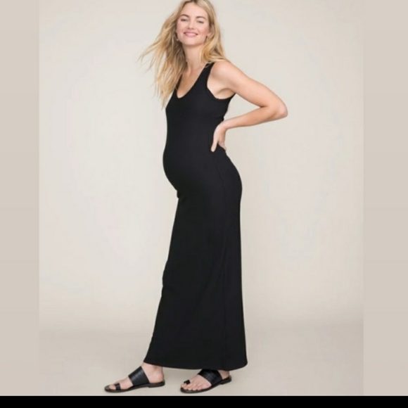 2X maternity maxi tank dress black long slit